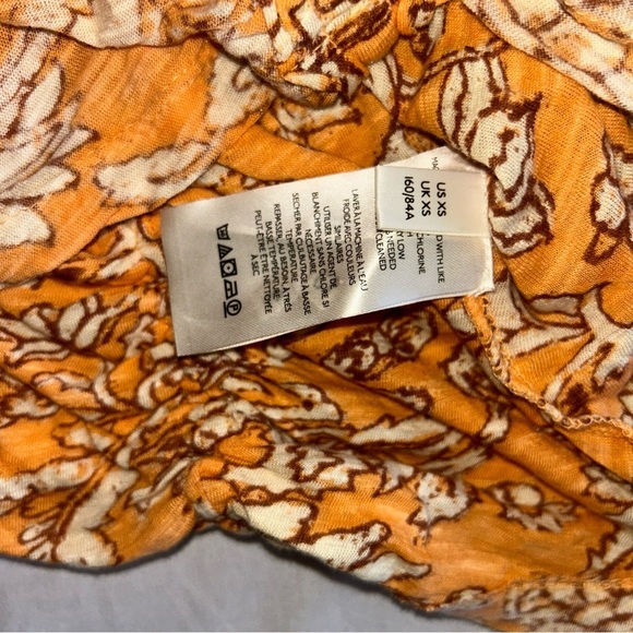 Free People Orange Patterned Ruched Blouse - Picture 7 of 10